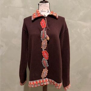 Storybook Knits Brown Sweater with Leaf Accents